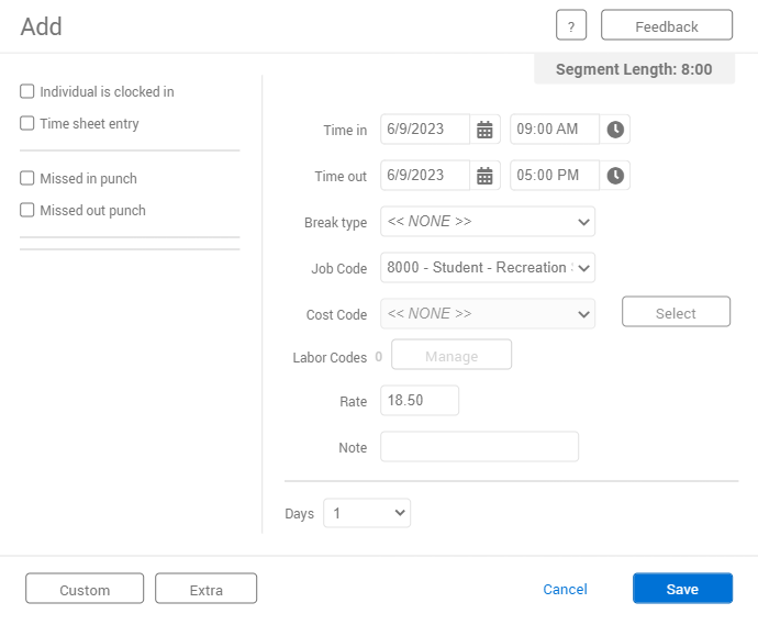 TimeClock Plus Adding and Editing Segments
