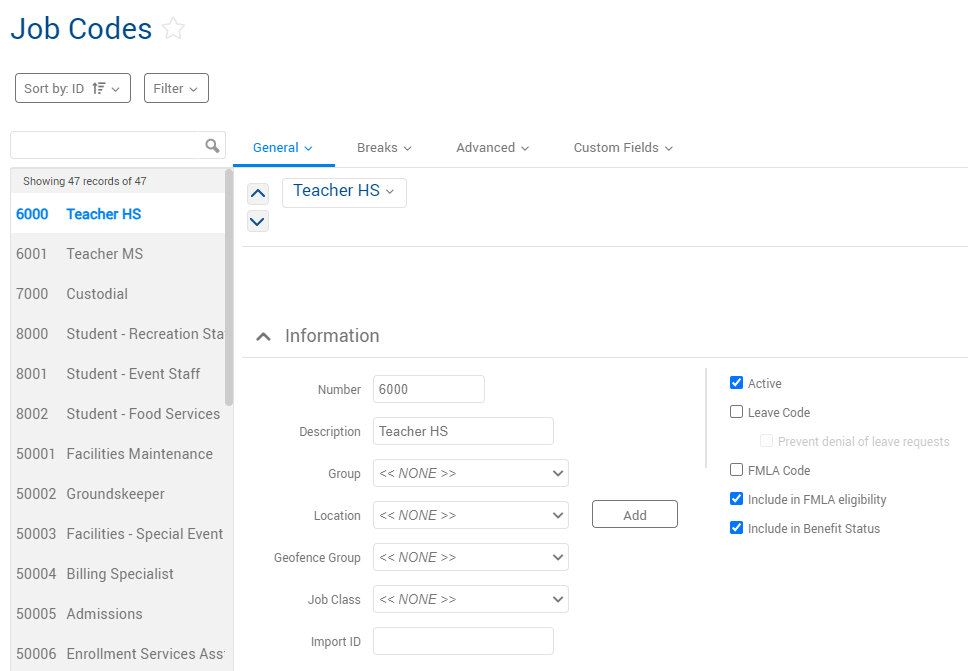 TimeClock Plus | Job Codes