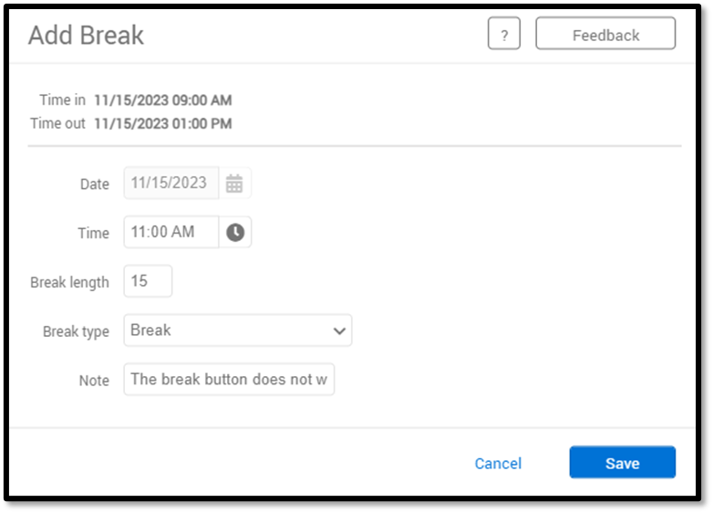 TimeClock Plus Adding Breaks in Individual Hours
