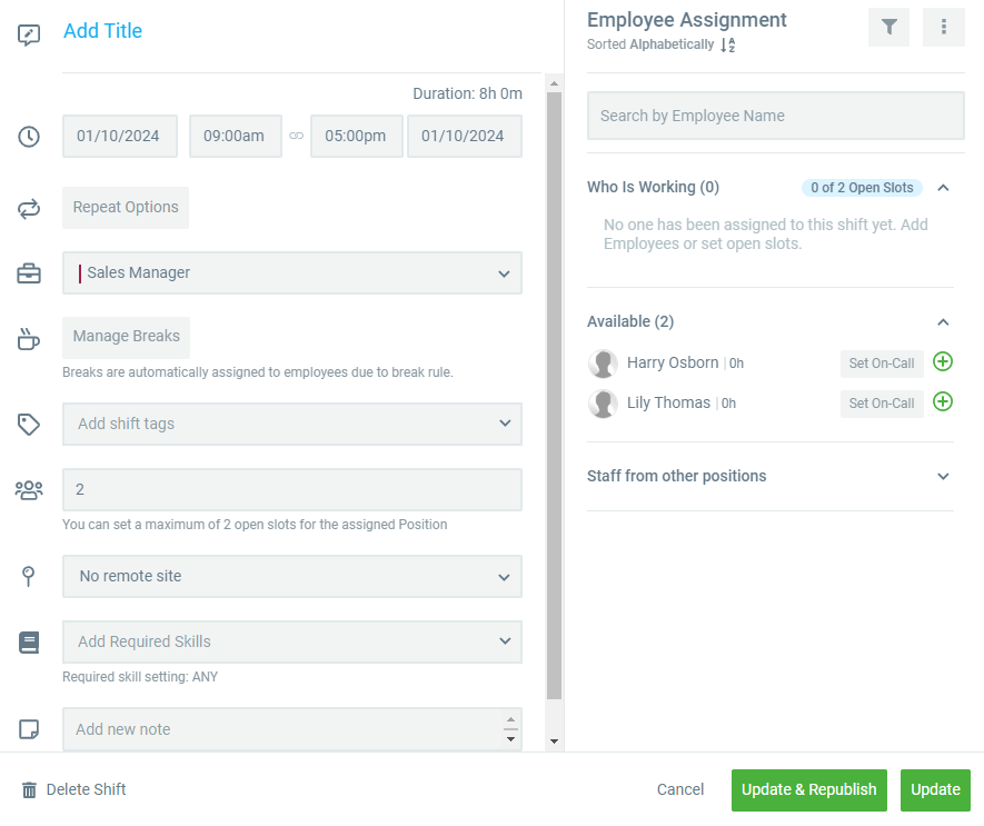 Humanity | Shiftplanning | Create an Open Slot shift