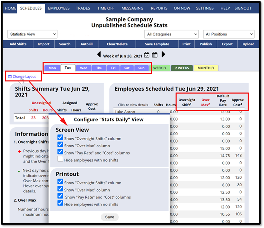 WhenToWork Statistics DAILY View